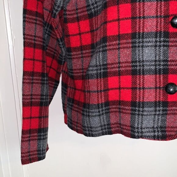 Vtg 90s Fresno Sport red & black plaid wool short jacket - Picture 5 of 8